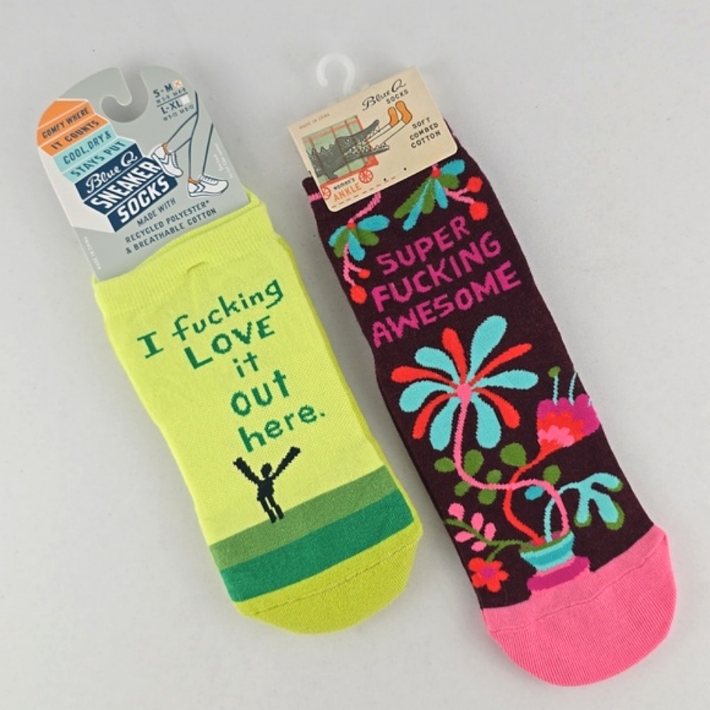 NWT Blue Q Women's 2 Pairs Sneaker & Ankle Socks Pink Lime Green 5-10